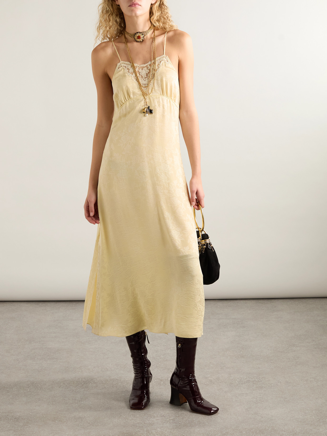 Chloé Lace-trimmed Floral-jacquard Silk Midi Dress