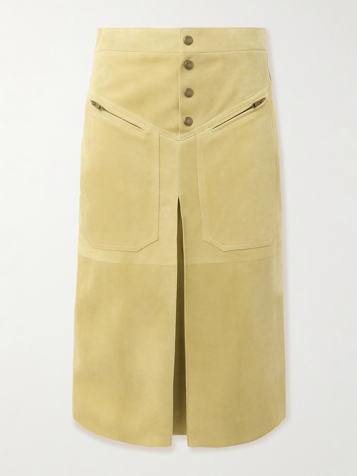 Chloé Pleated Paneled Suede Midi Skirt