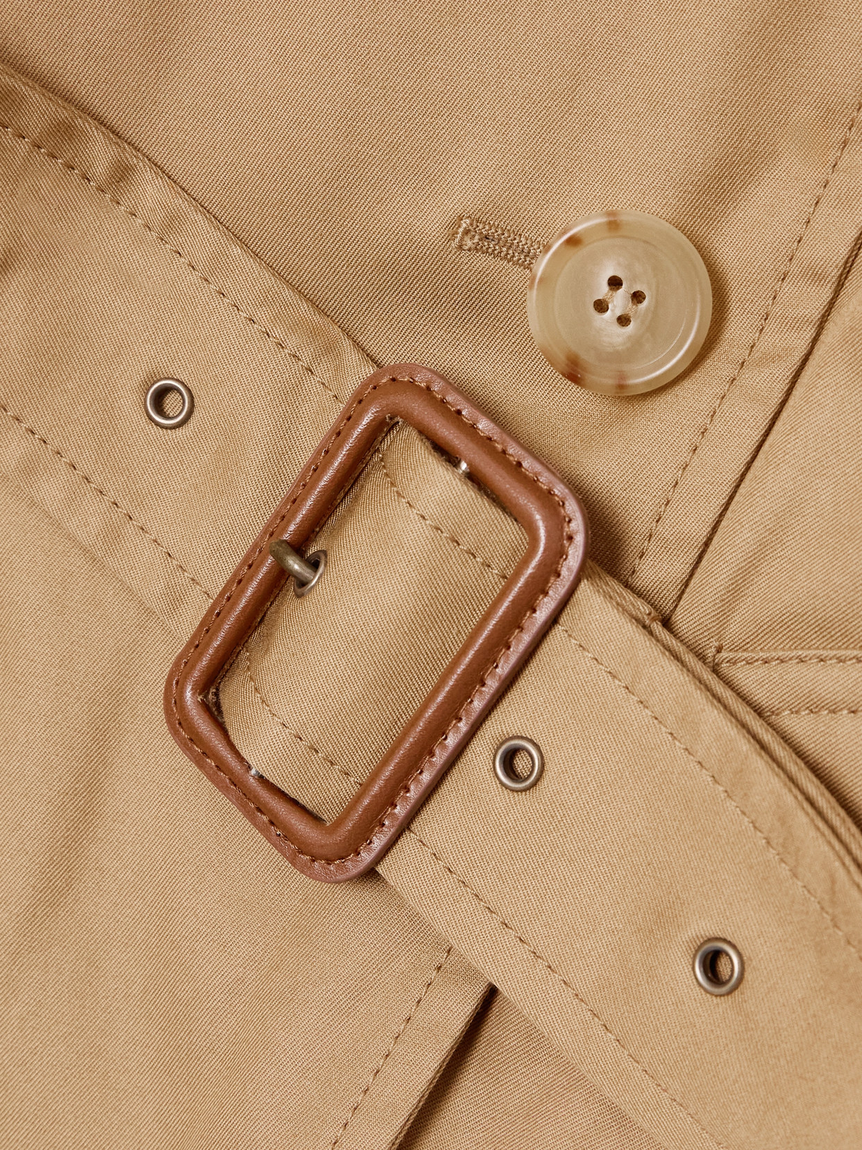 Chloé Double-breasted Leather-trimmed Cotton-gabardine Trench Coat In Brown