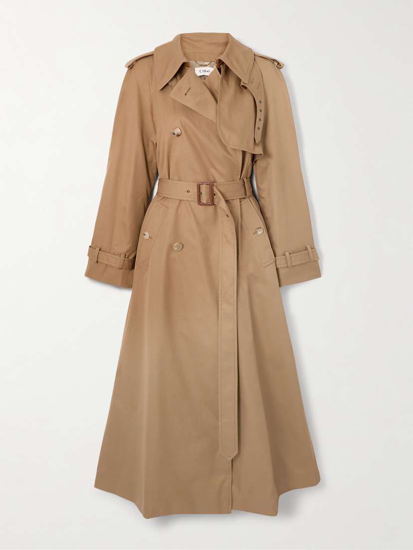 Chloé Double-breasted Leather-trimmed Cotton-gabardine Trench Coat