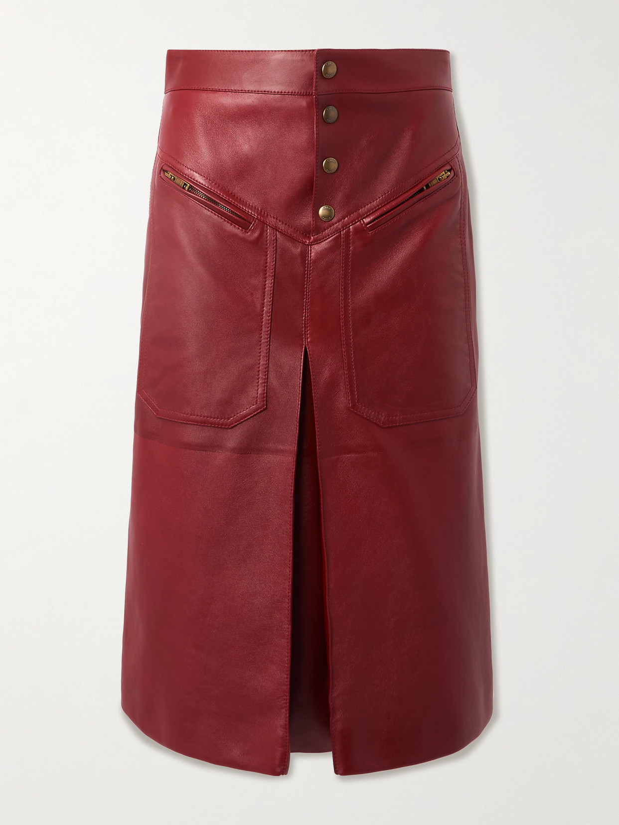 Chloé - Pleated Paneled Leather Midi Skirt - Burgundy