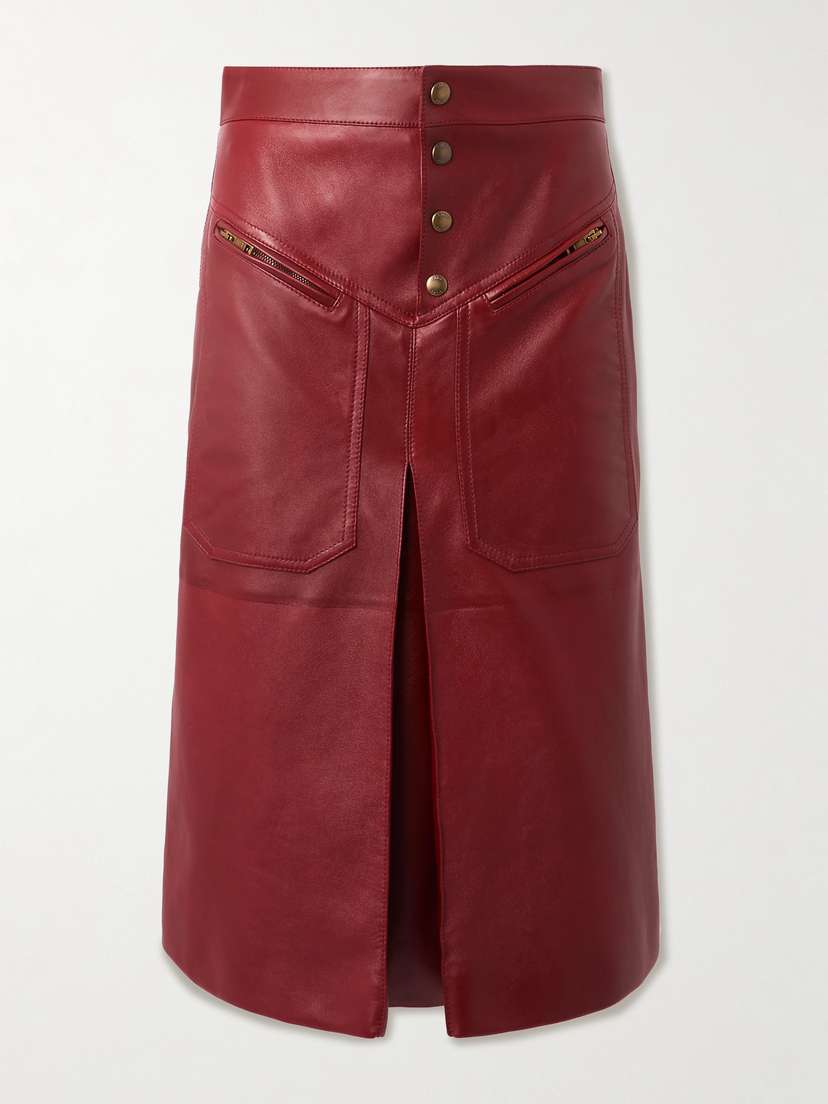 Chloé Pleated Paneled Leather Midi Skirt