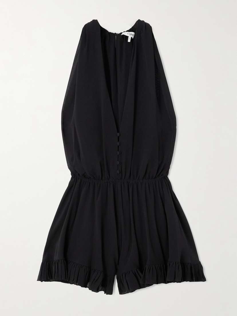 Chloé Draped Ruffled Silk-crepe Playsuit