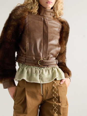 Chloé Cropped shearling-trimmed leather jacket