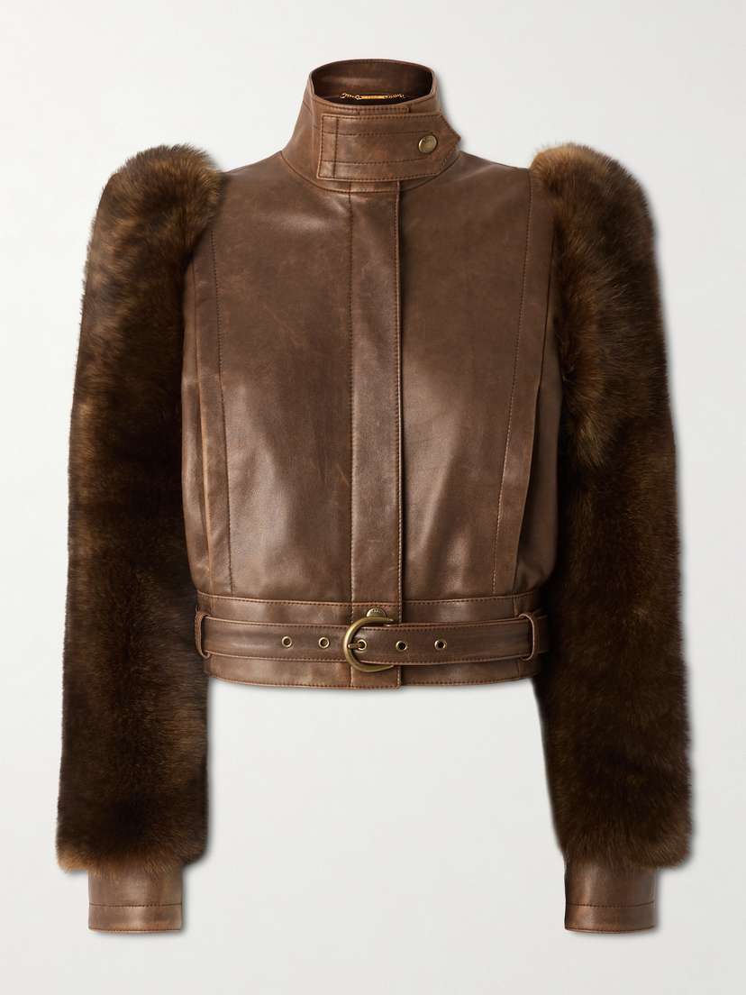Chloé Cropped Shearling-trimmed Leather Jacket