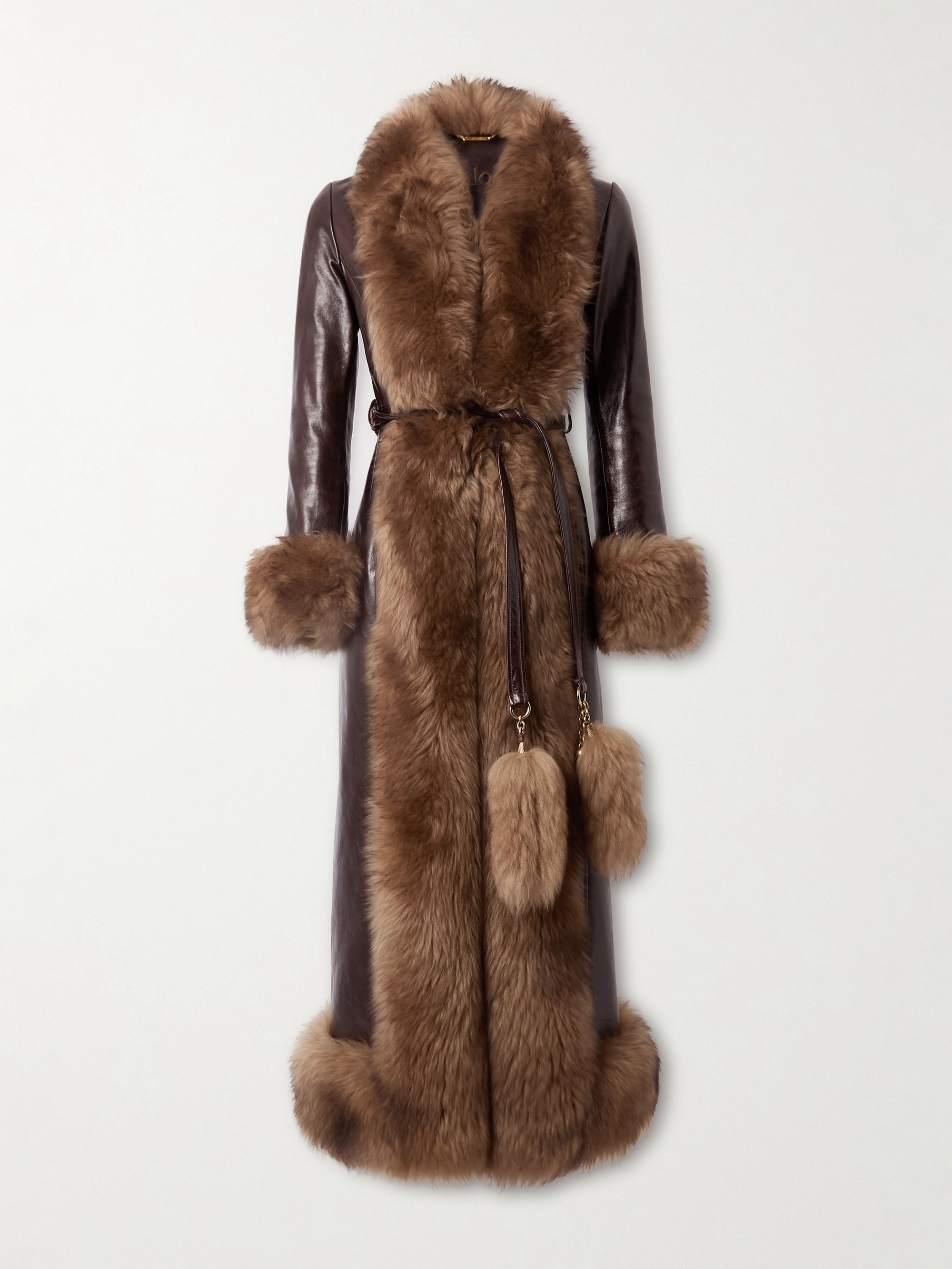 Chloé Fleece-trimmed belted leather coat