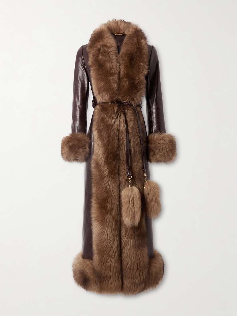 Chloé Fleece-trimmed Belted Leather Coat