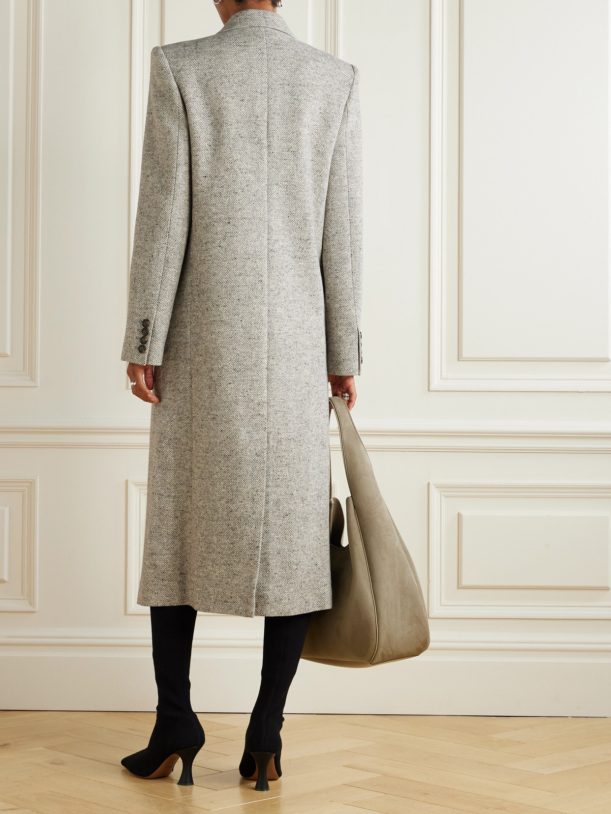 Stella Mccartney Double-breasted Herringbone Wool And Silk-blend Coat In Gray