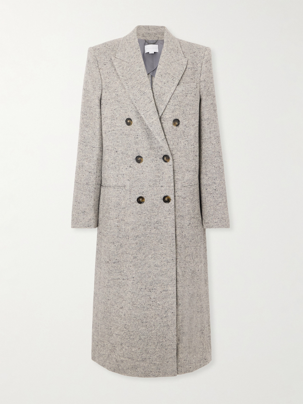 Stella Mccartney Double-breasted Herringbone Wool And Silk-blend Coat In Gray