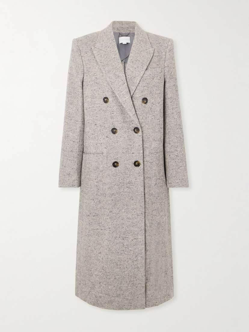 Stella McCartney Double-breasted Herringbone Wool And Silk-blend Coat