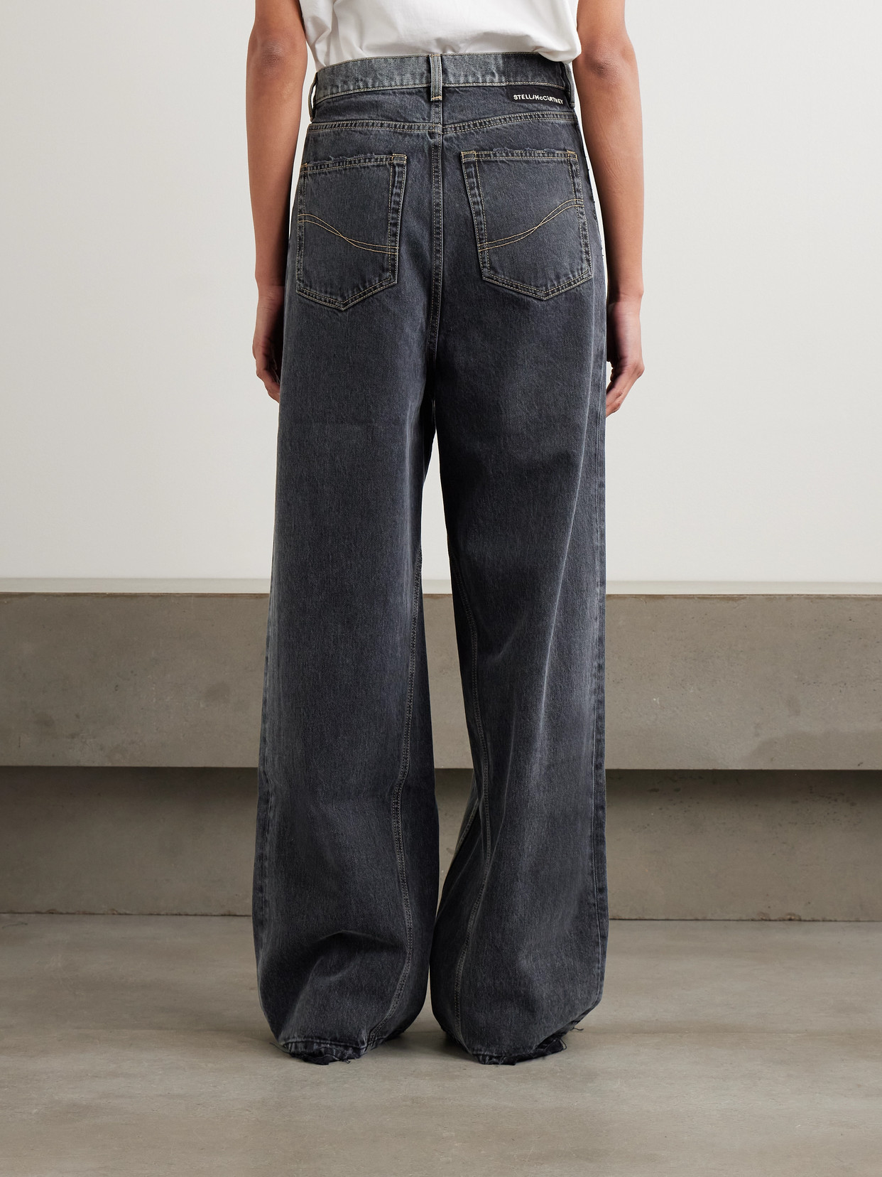 Frayed Two-Tone Mid-Rise Wide- Leg