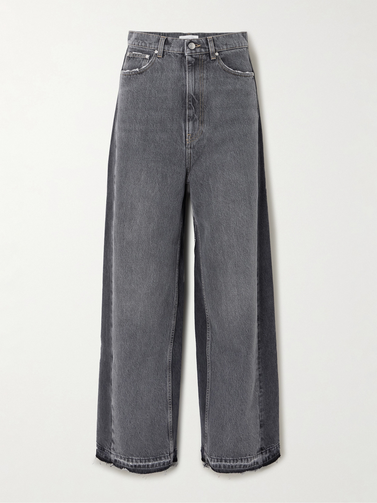 Stella Mccartney Frayed Two-tone Mid-rise Wide-leg Organic Jeans