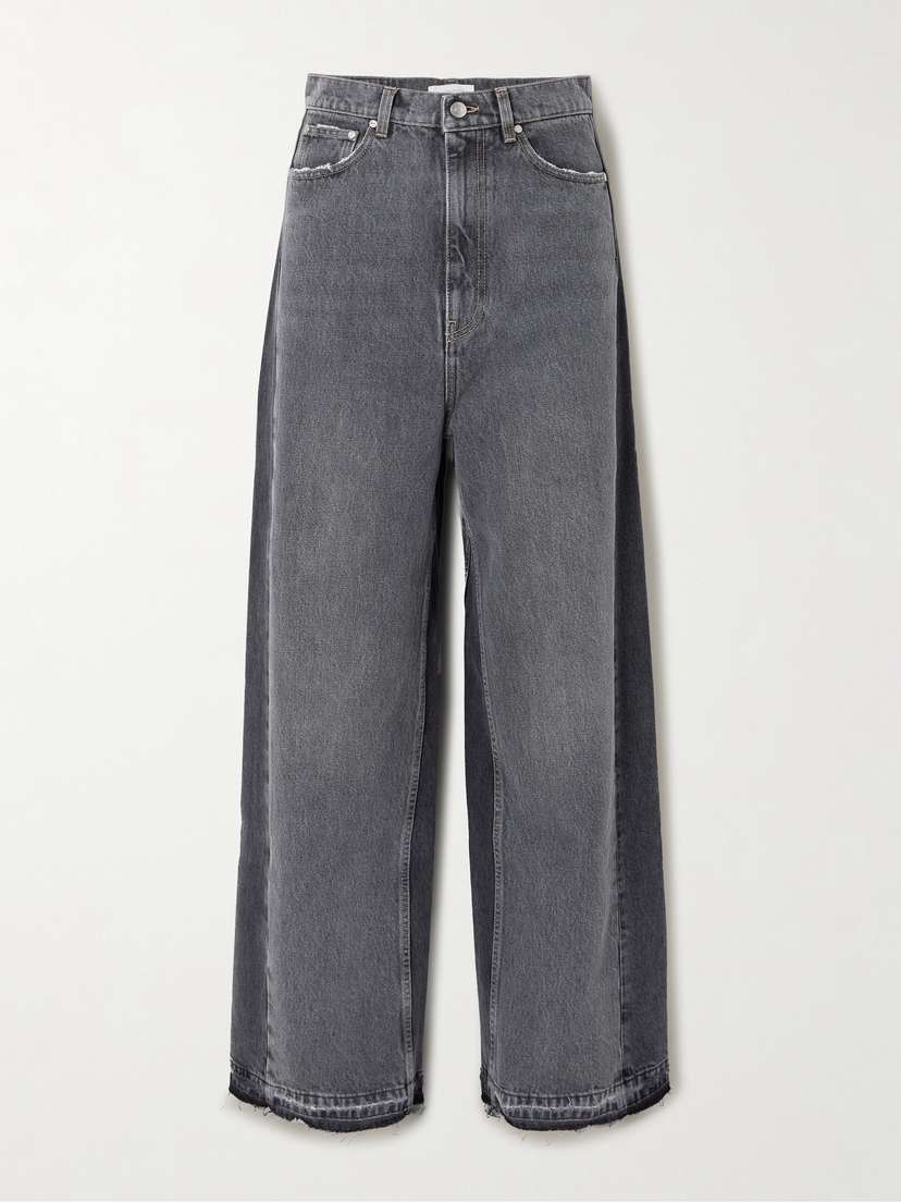 Stella McCartney Frayed Two-tone Mid-rise Wide-leg Organic Jeans