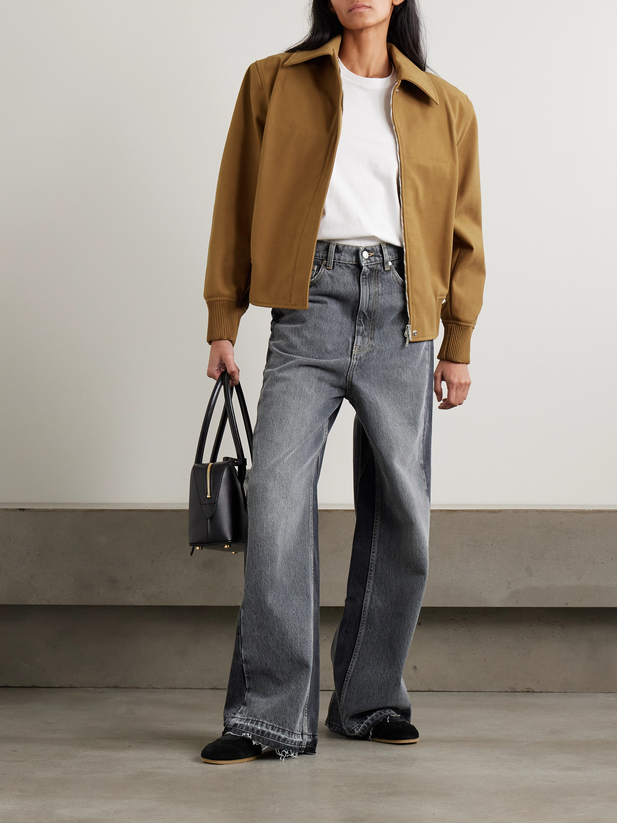 Frayed Two-Tone Mid-Rise Wide- Leg