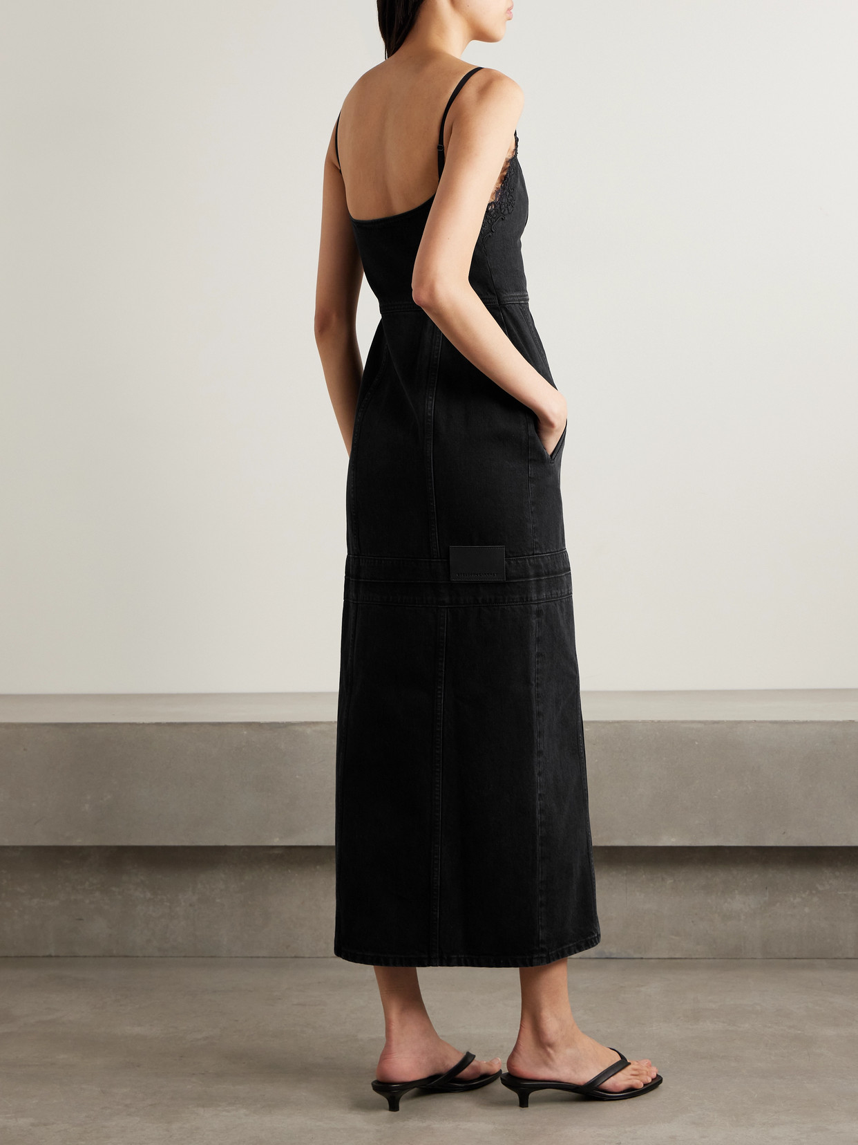 Stella Mccartney Lace-trimmed Paneled Organic Denim Midi Dress