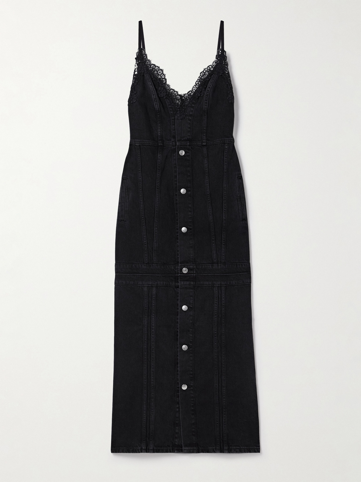 Stella Mccartney Lace-trimmed Paneled Organic Denim Midi Dress