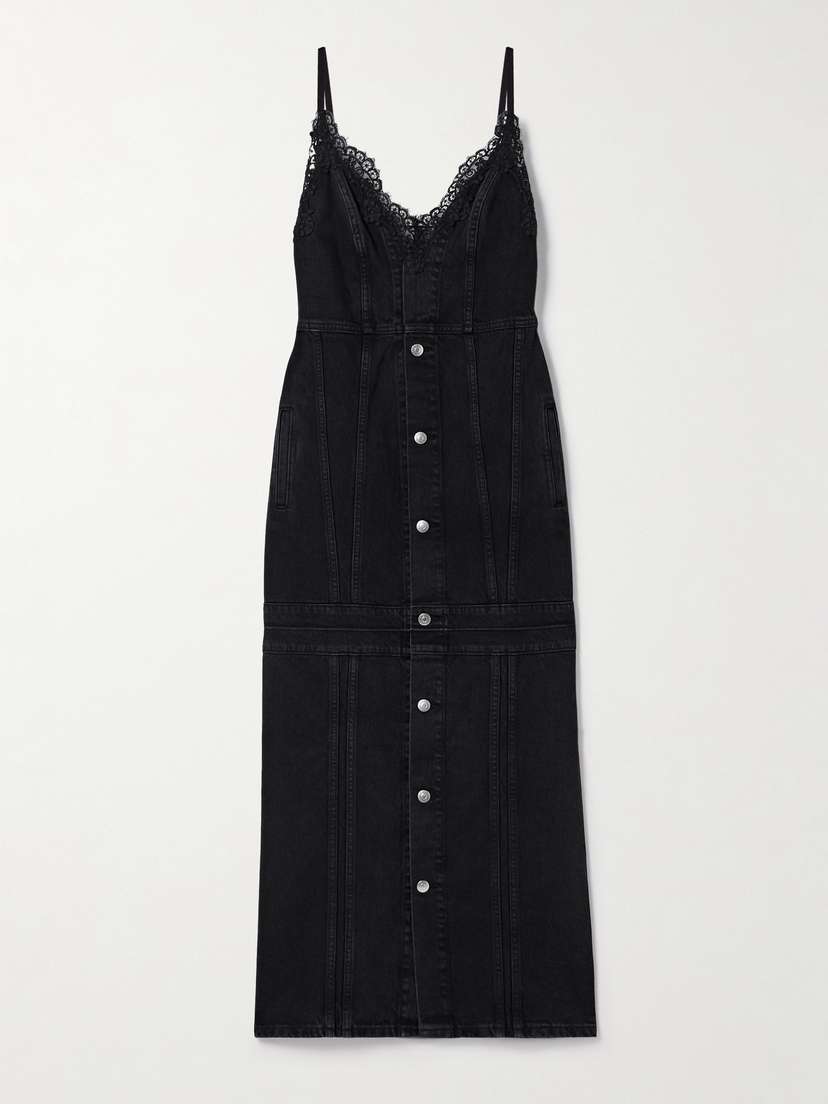 Stella McCartney Lace-trimmed Paneled Organic Denim Midi Dress