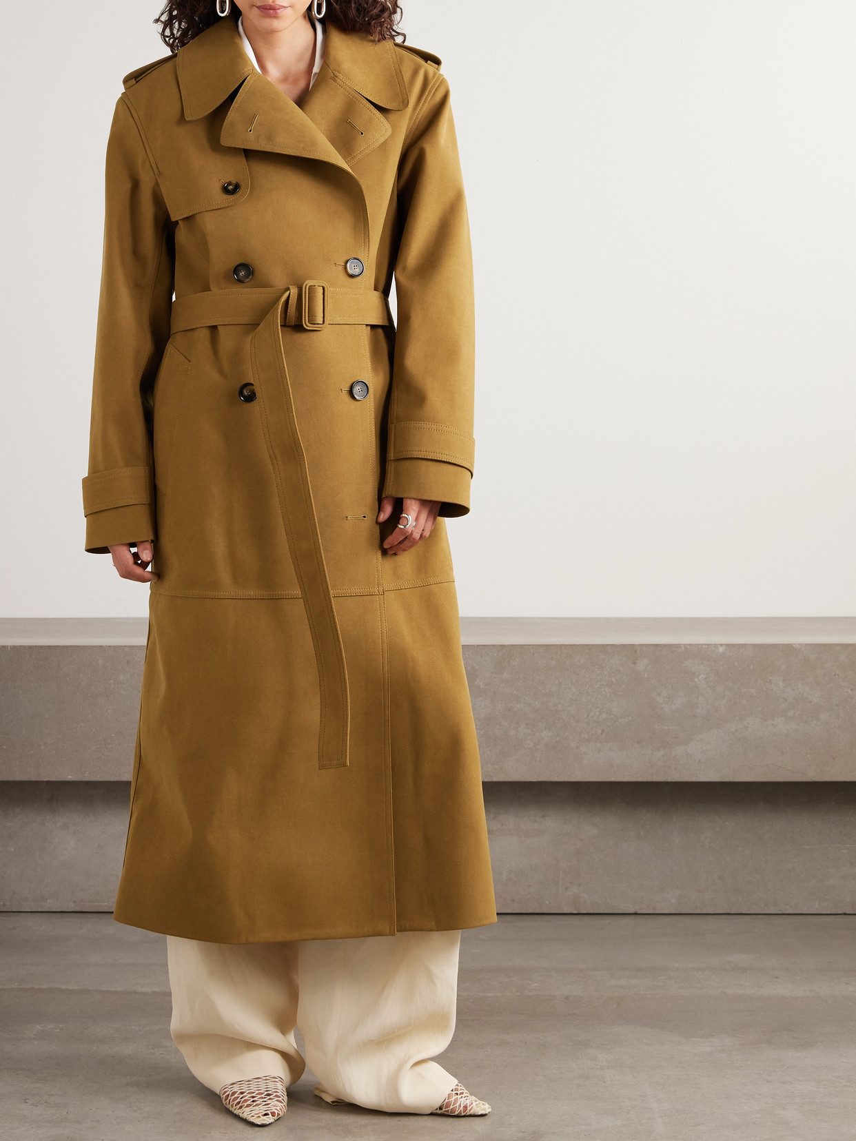 Stella Mccartney Womens Wallnut Double-breasted Belted Suede Trench Coat In Gold