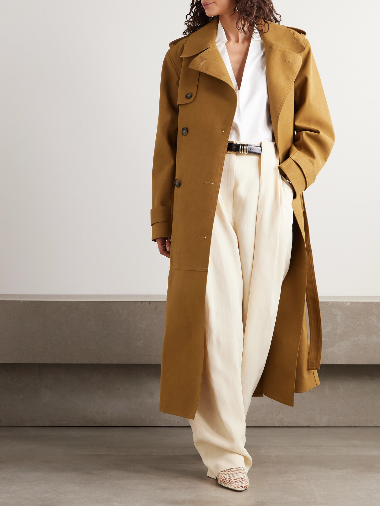 Stella Mccartney Womens Wallnut Double-breasted Belted Suede Trench Coat In Gold