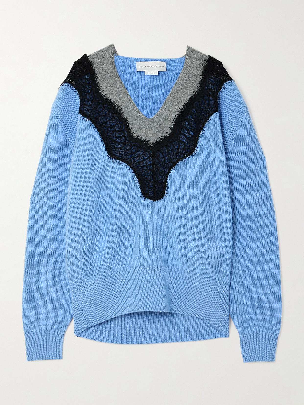 Stella Mccartney Oversized Lace-trimmed Ribbed Wool Sweater