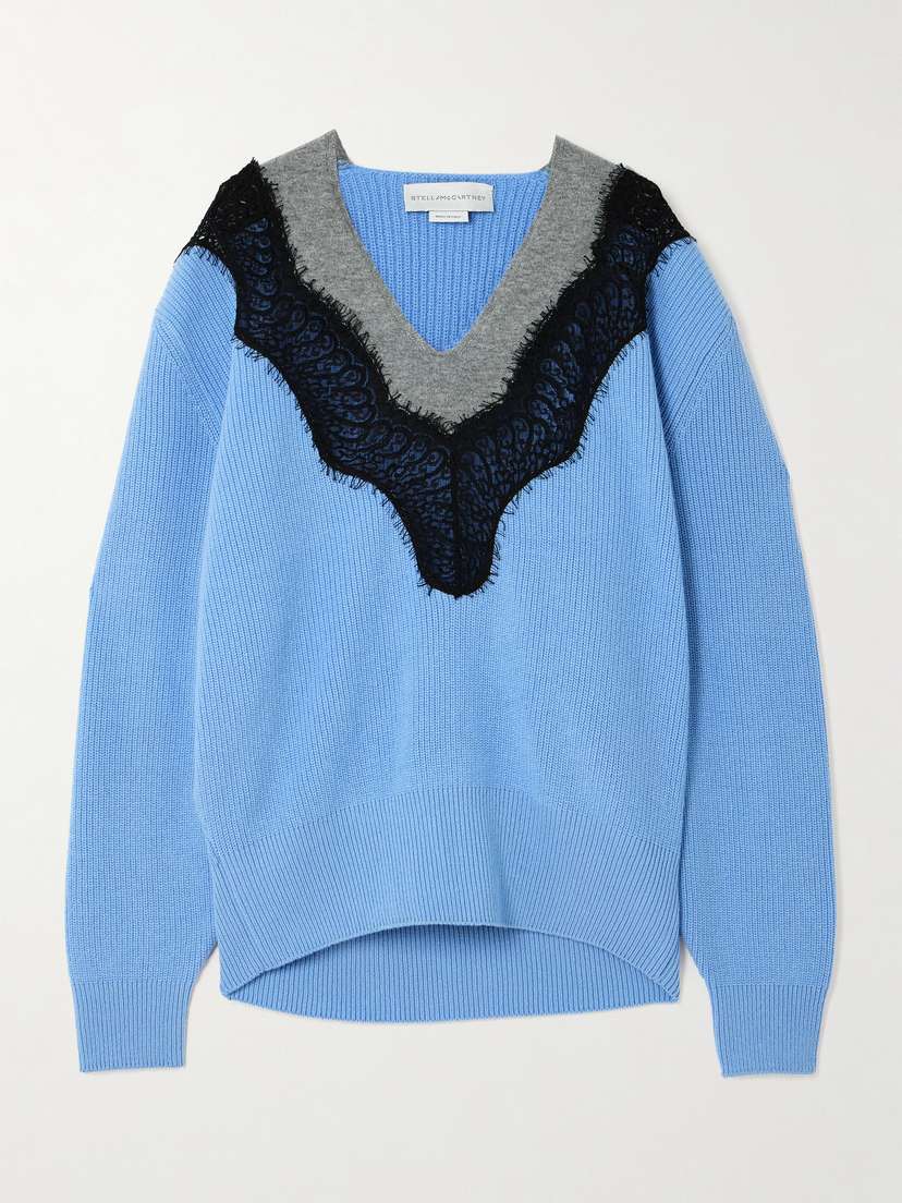 Stella McCartney Oversized Lace-trimmed Ribbed Wool Sweater