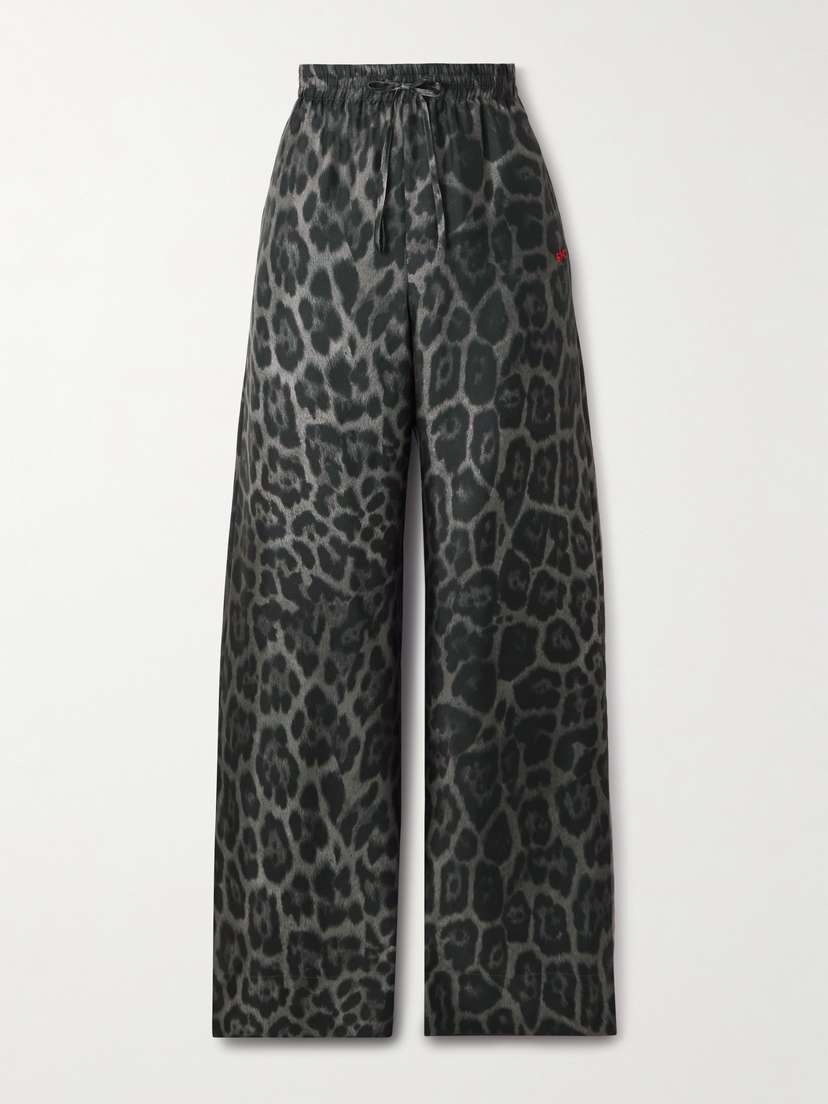 Stella McCartney Leopard-print Organic Silk-satin Wide-leg Pants