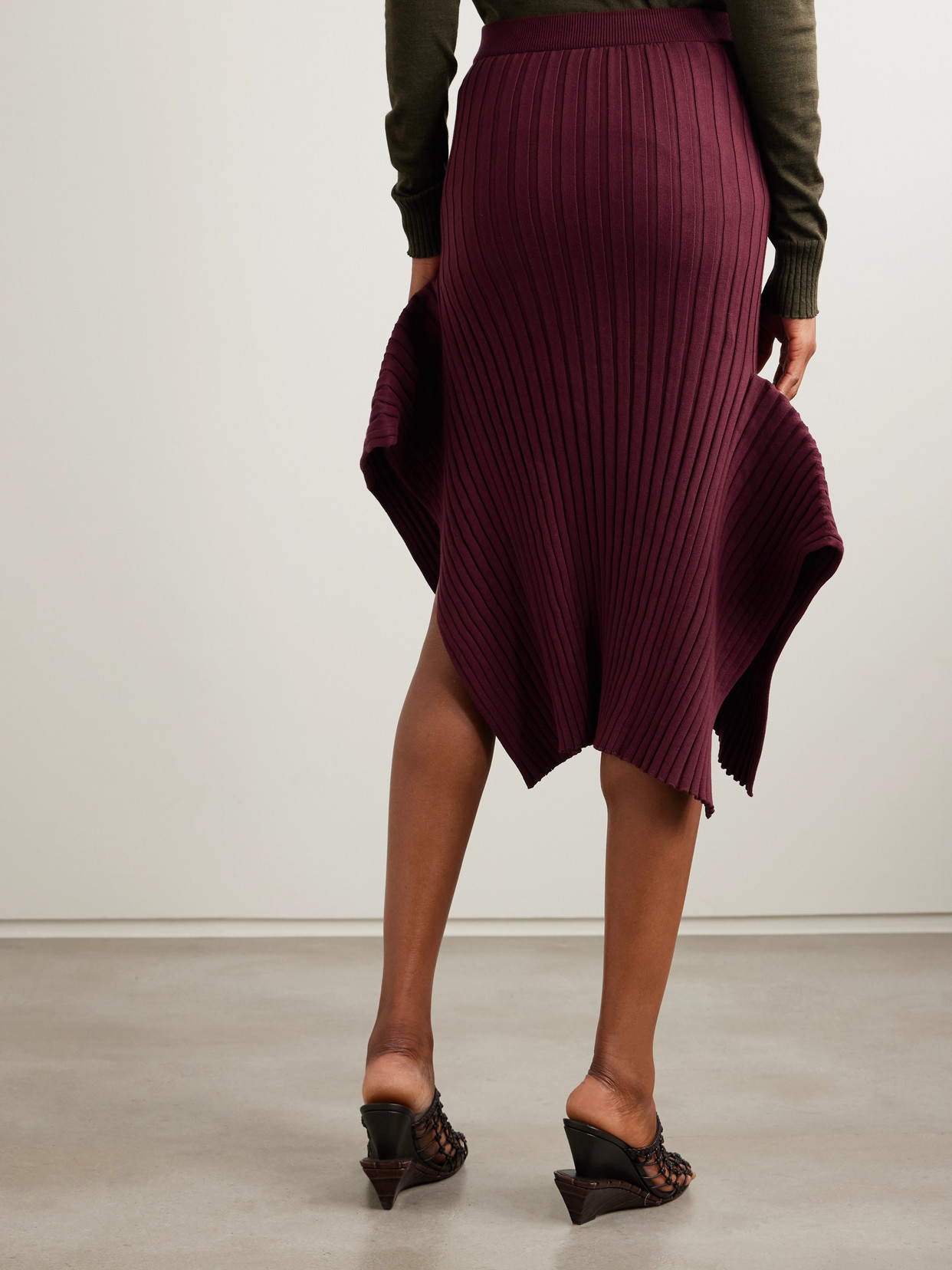Stella Mccartney Asymmetric Ribbed Organic Cotton Midi Skirt