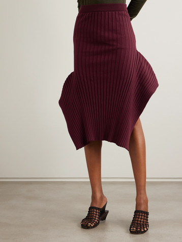 Stella McCartney Asymmetric ribbed organic cotton midi skirt