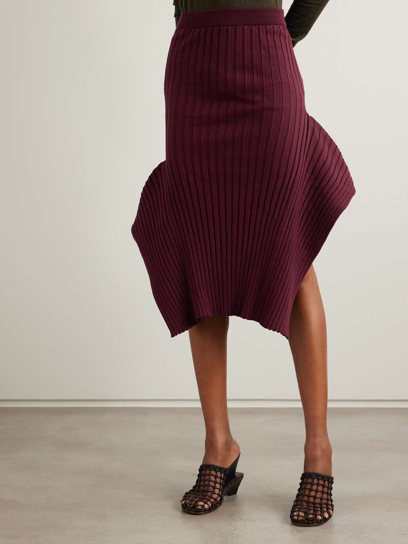 Asymmetric Ribbed Organic Cotton Midi Skirt - xx small | Image | 2