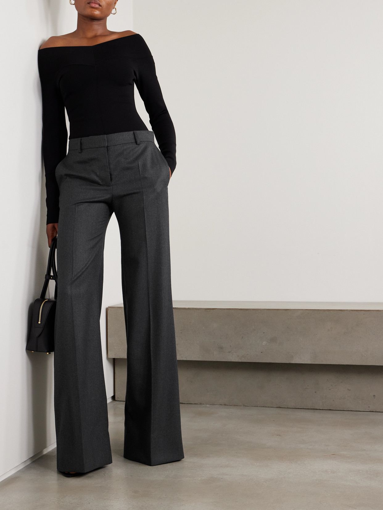 Stella Mccartney Wool-felt Flared Pants In Black