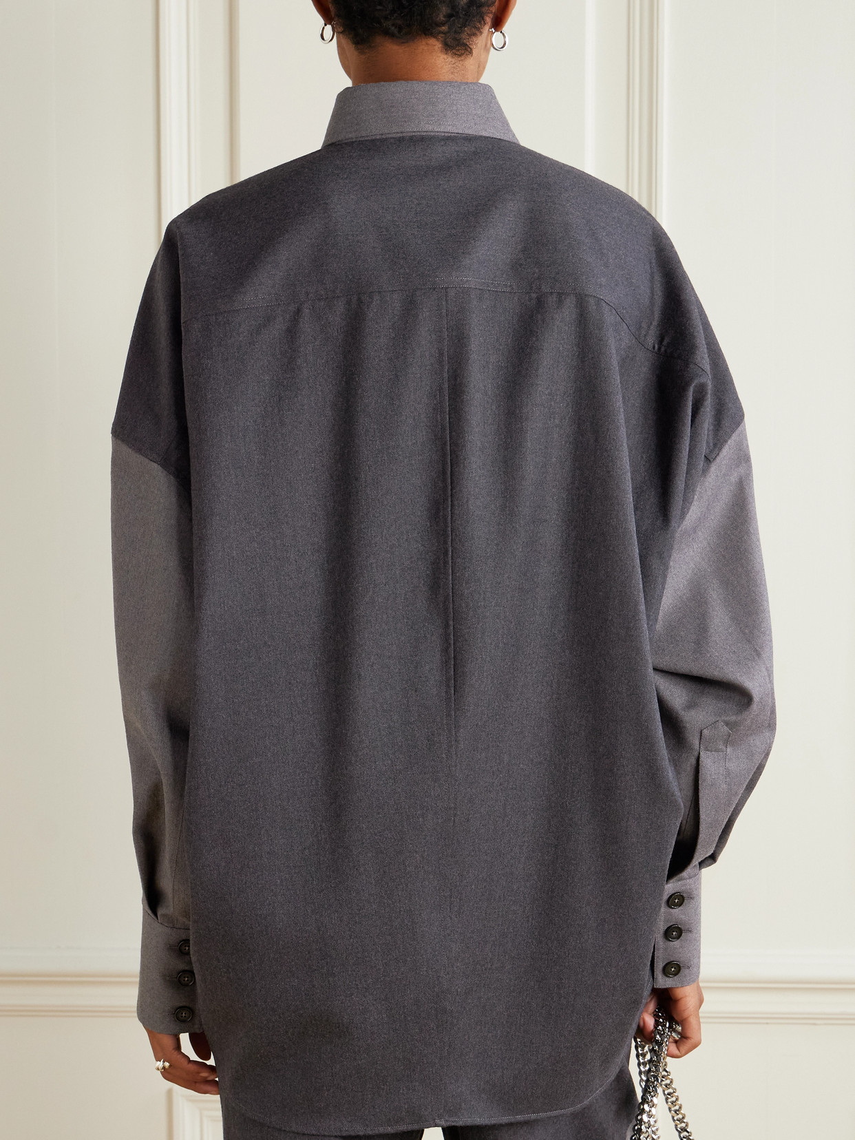 Stella Mccartney Flannel Wool Shirt With Color Block Design In Gray