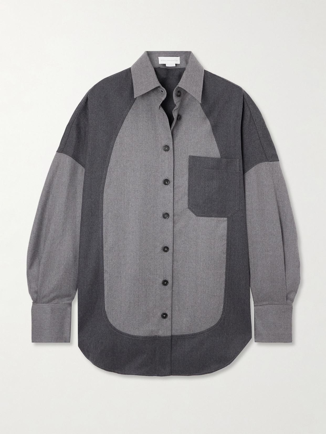 Stella Mccartney Flannel Wool Shirt With Color Block Design In Gray