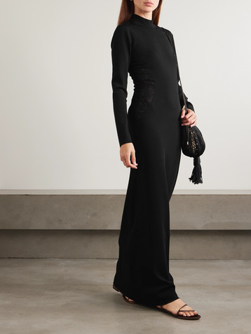 Stella McCartney Paneled lace-trimmed stretch-knit turtleneck maxi dress