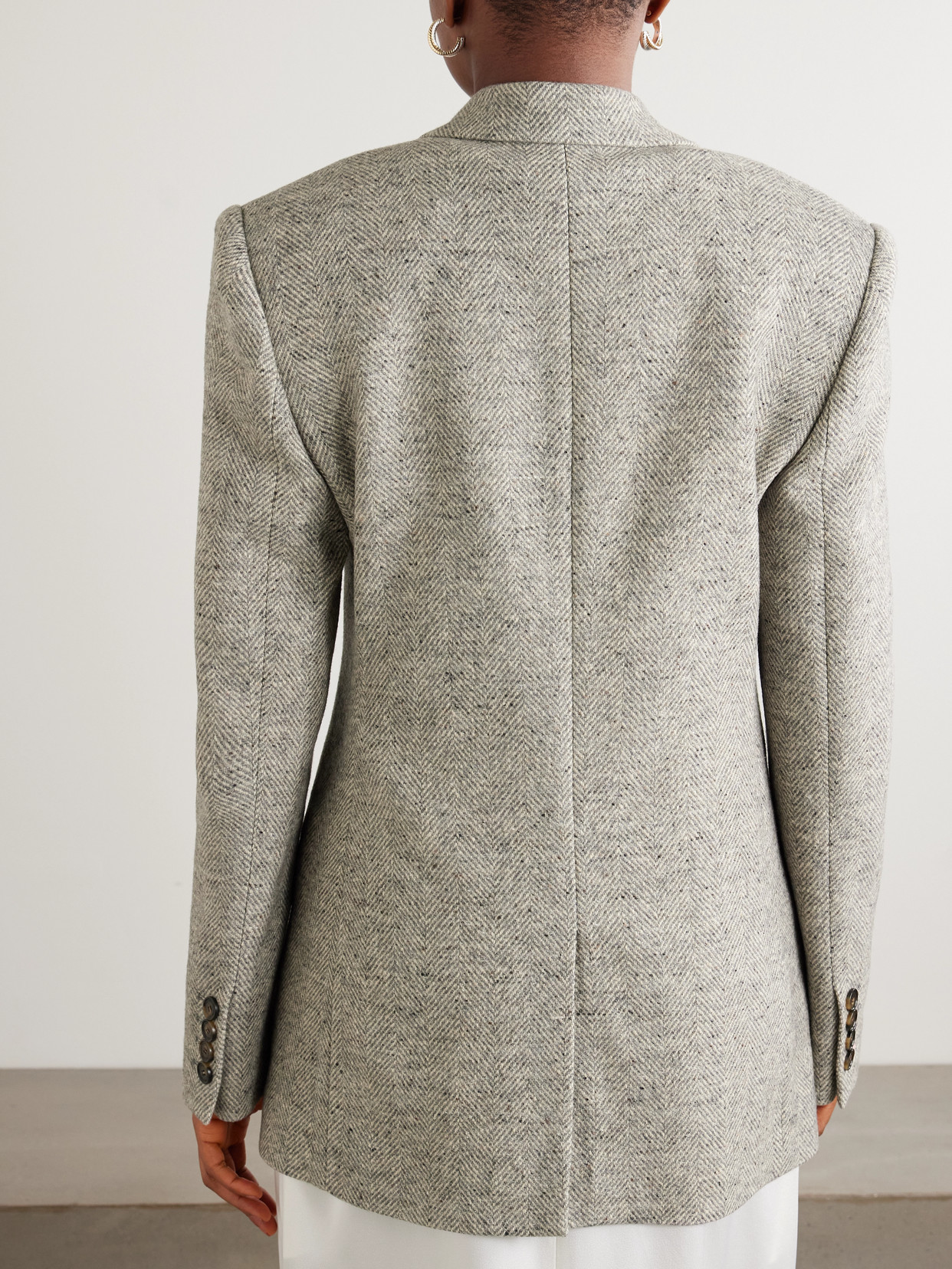 Stella Mccartney Womens Grey Melange Cream Herringbone Single-breasted Wool And Silk Blazer In Gray