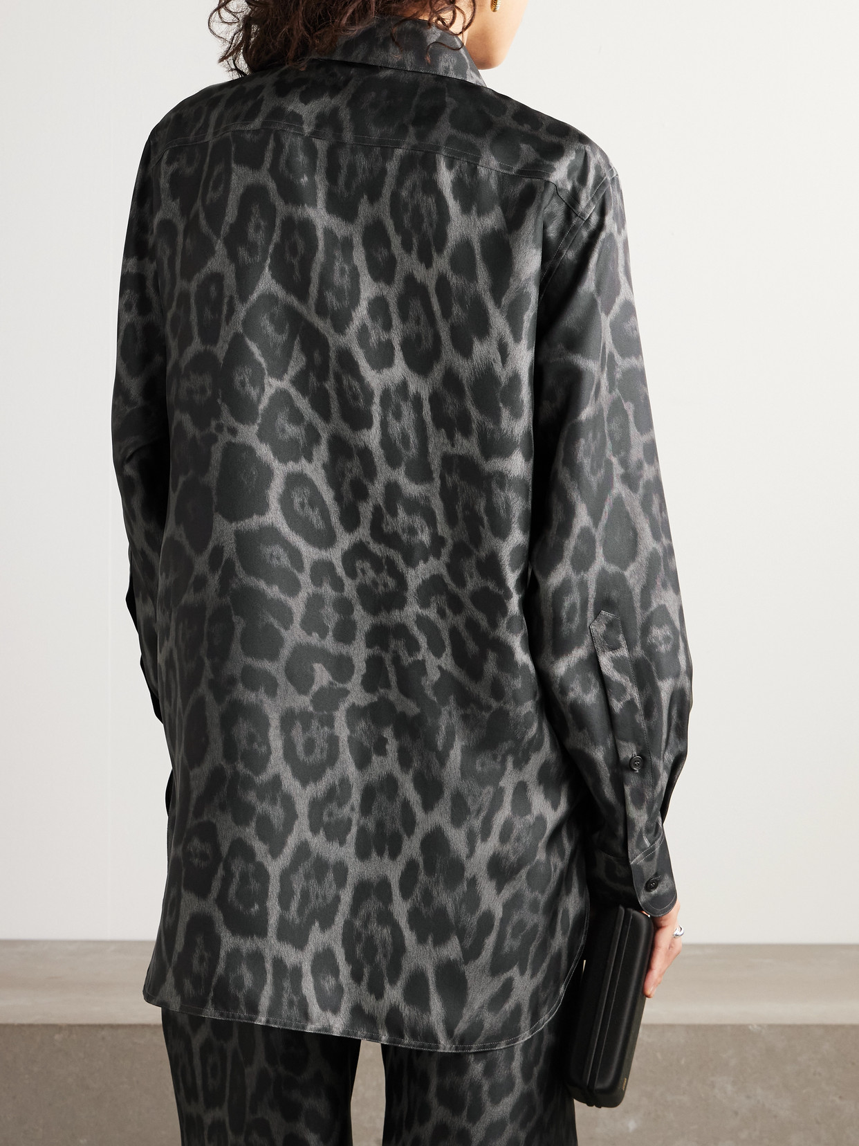 Stella Mccartney Womens Ash Grey Leopard Brand-embroidery Silk Shirt