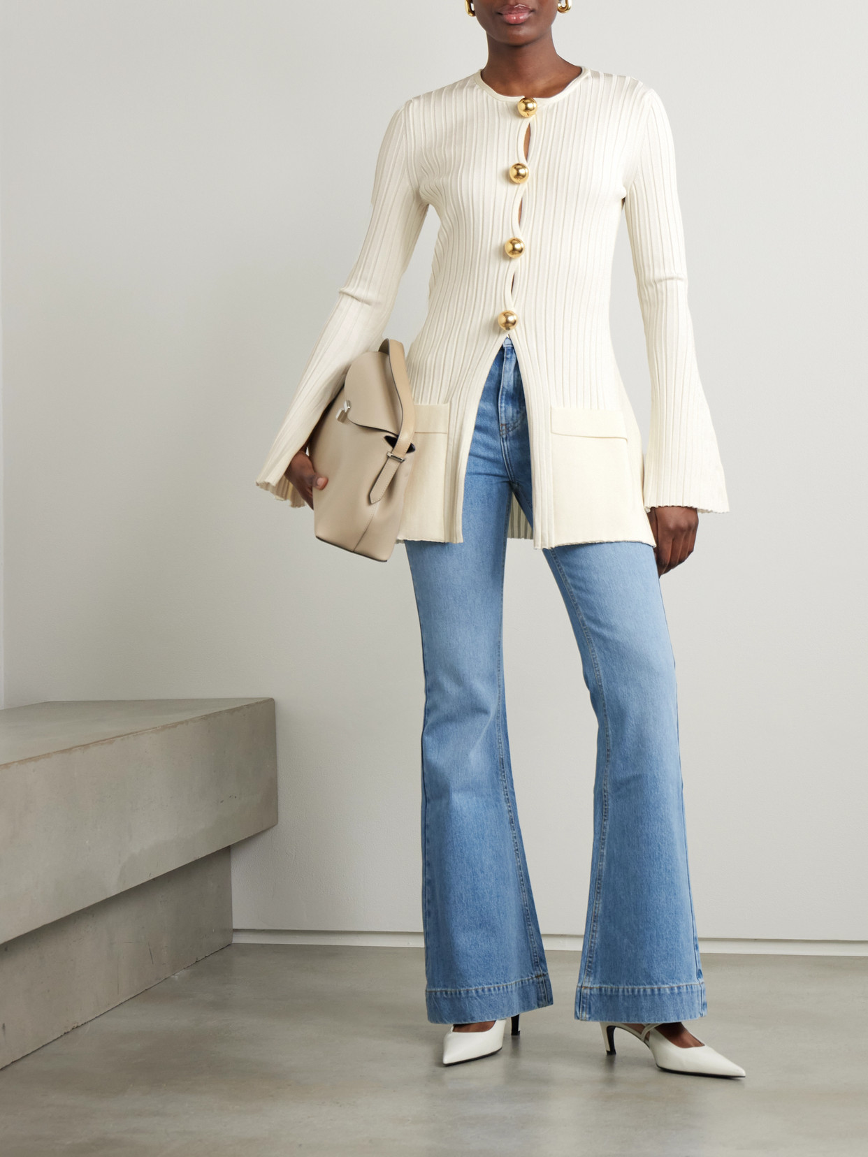 Stella Mccartney Ribbed-knit Cardigan In Ivory