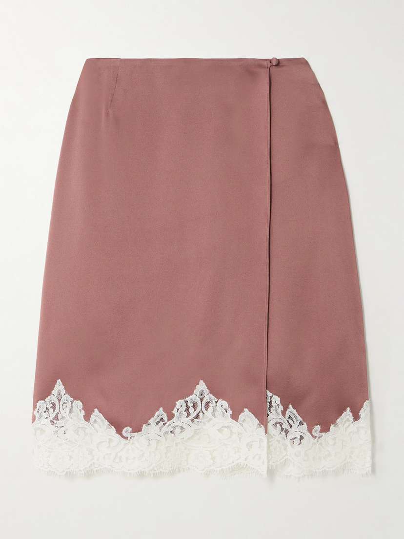 Stella McCartney Lace-trimmed Satin Midi Wrap Skirt