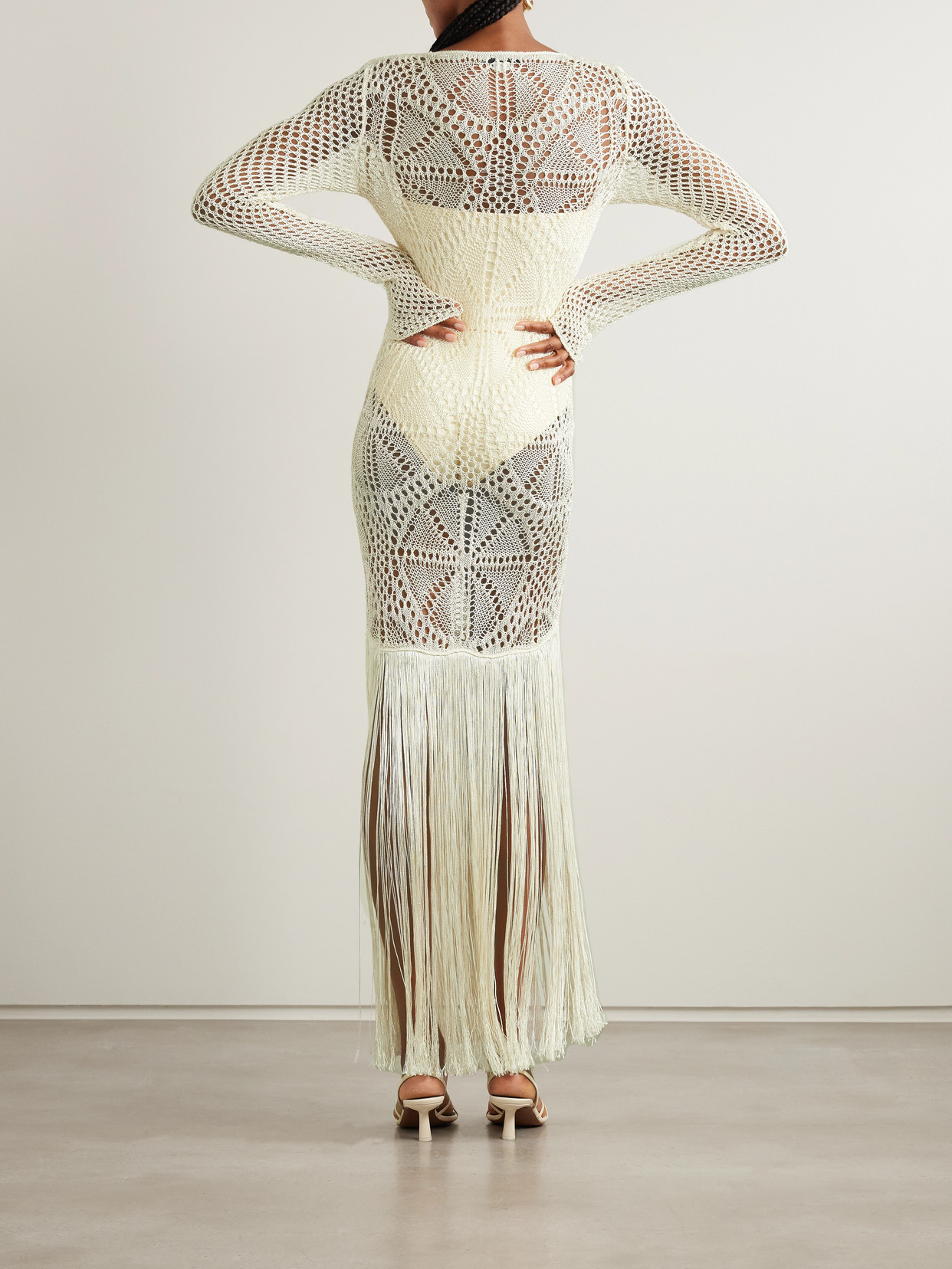 Stella Mccartney Fringed Crochet Maxi Dress In White