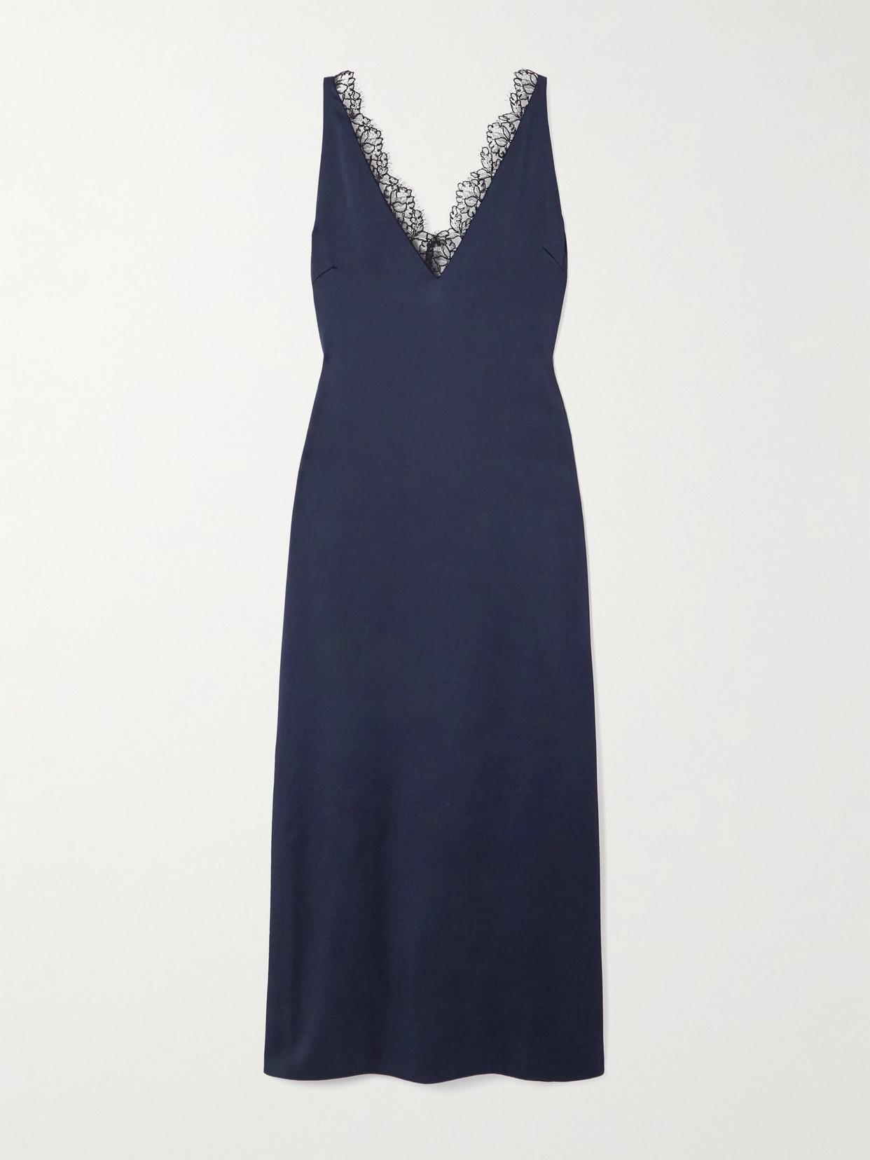 Stella McCartney - Lace-trimmed Satin Midi Dress - Navy