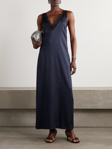 Stella McCartney Lace-trimmed satin midi dress