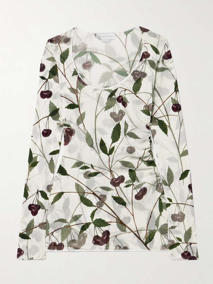Stella McCartney Ruched Printed Stretch-mesh Top