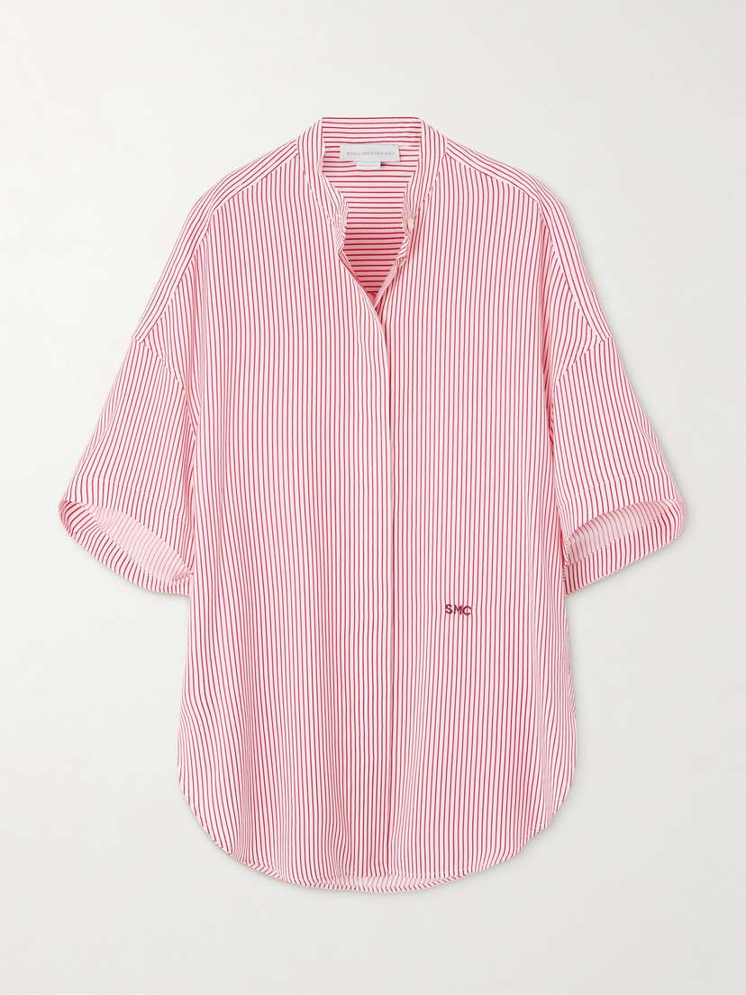 Stella McCartney Oversized Embroidered Striped Organic Silk Shirt
