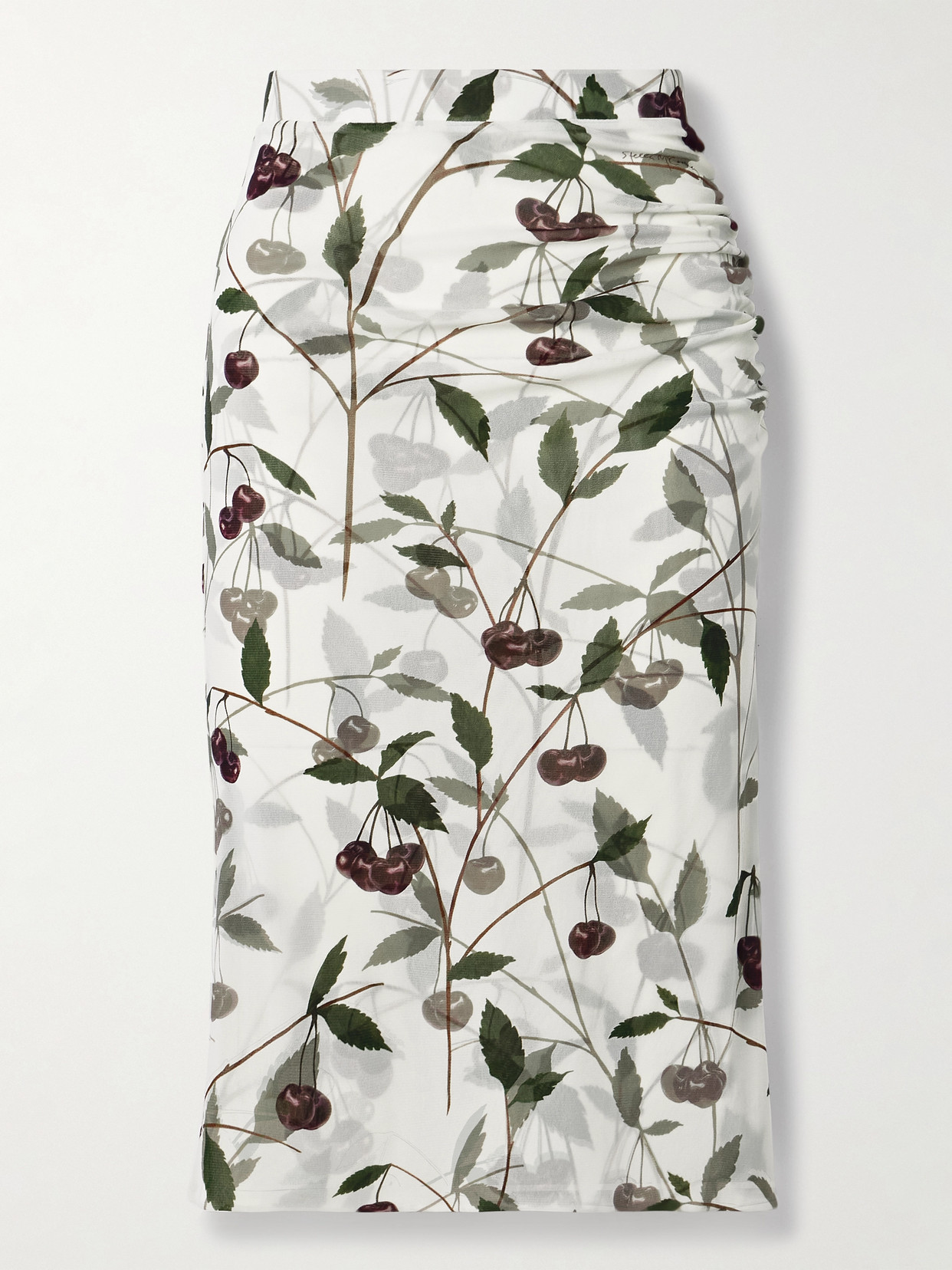 Stella Mccartney Ruched Printed Stretch-mesh Midi Skirt