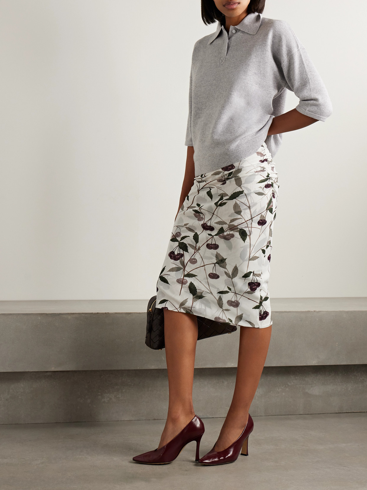 Stella Mccartney Ruched Printed Stretch-mesh Midi Skirt