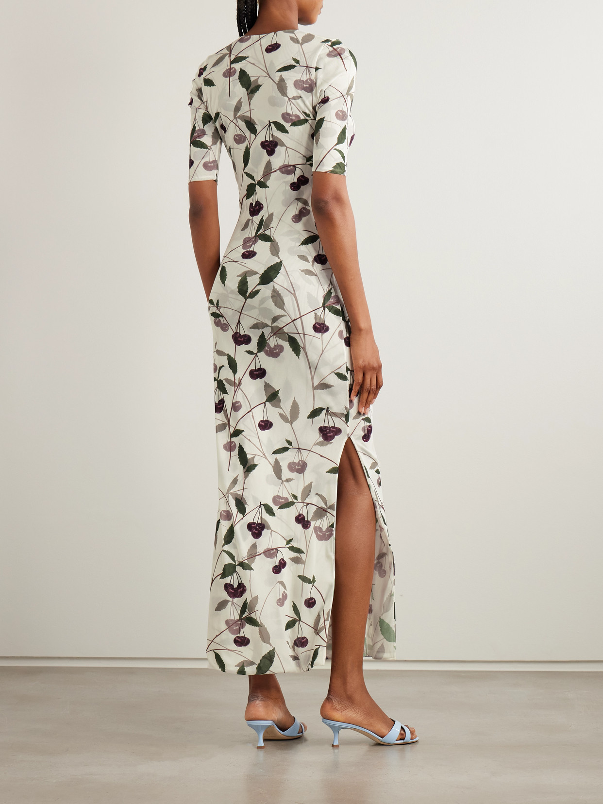 Stella Mccartney Cherry Print Mesh Half Sleeve Midi Dress