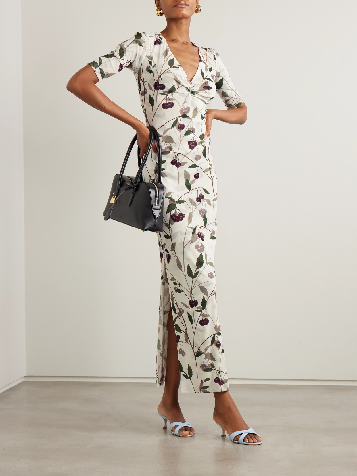 Stella Mccartney Cherry Print Mesh Half Sleeve Midi Dress