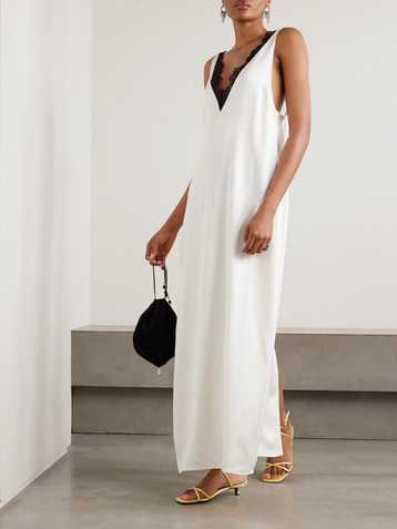 Stella McCartney Lace-trimmed satin midi dress