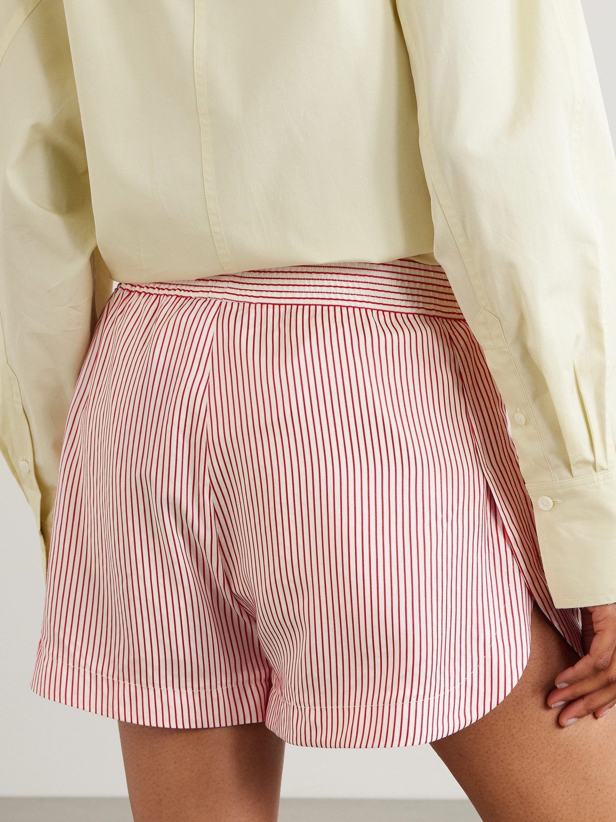 Stella Mccartney Embroidered Striped Organic Silk Shorts In Pink