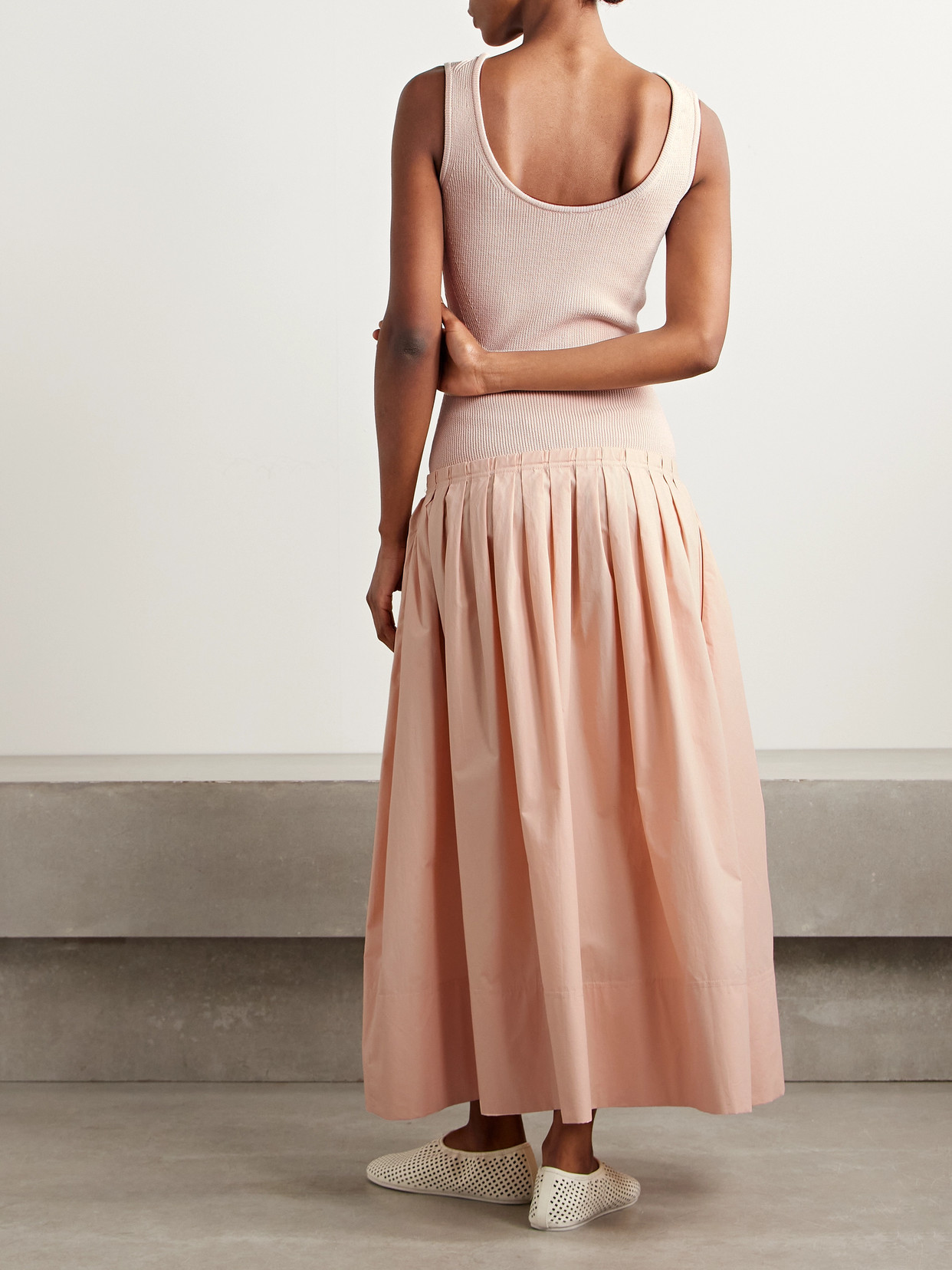 Shop Proenza Schouler White Label Gene Pointelle-knit Silk And Cotton-blend And Pleated Cotton-poplin Midi Dress