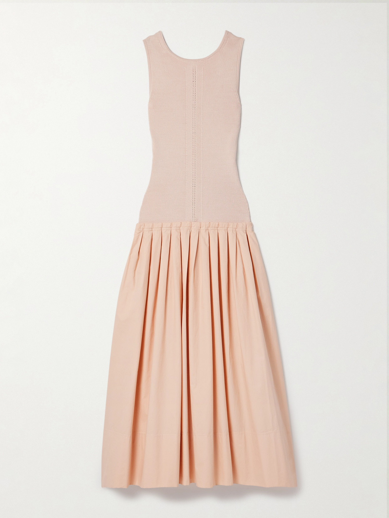Proenza Schouler White Label Gene Pointelle-knit Silk And Cotton-blend And Pleated Cotton-poplin Midi Dress